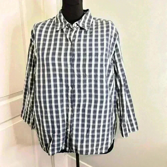 Vintage Talbots Womand‎ Plus Size Women’s 16W Blue/Grey Plaid Button Down Blouse - Picture 1 of 10